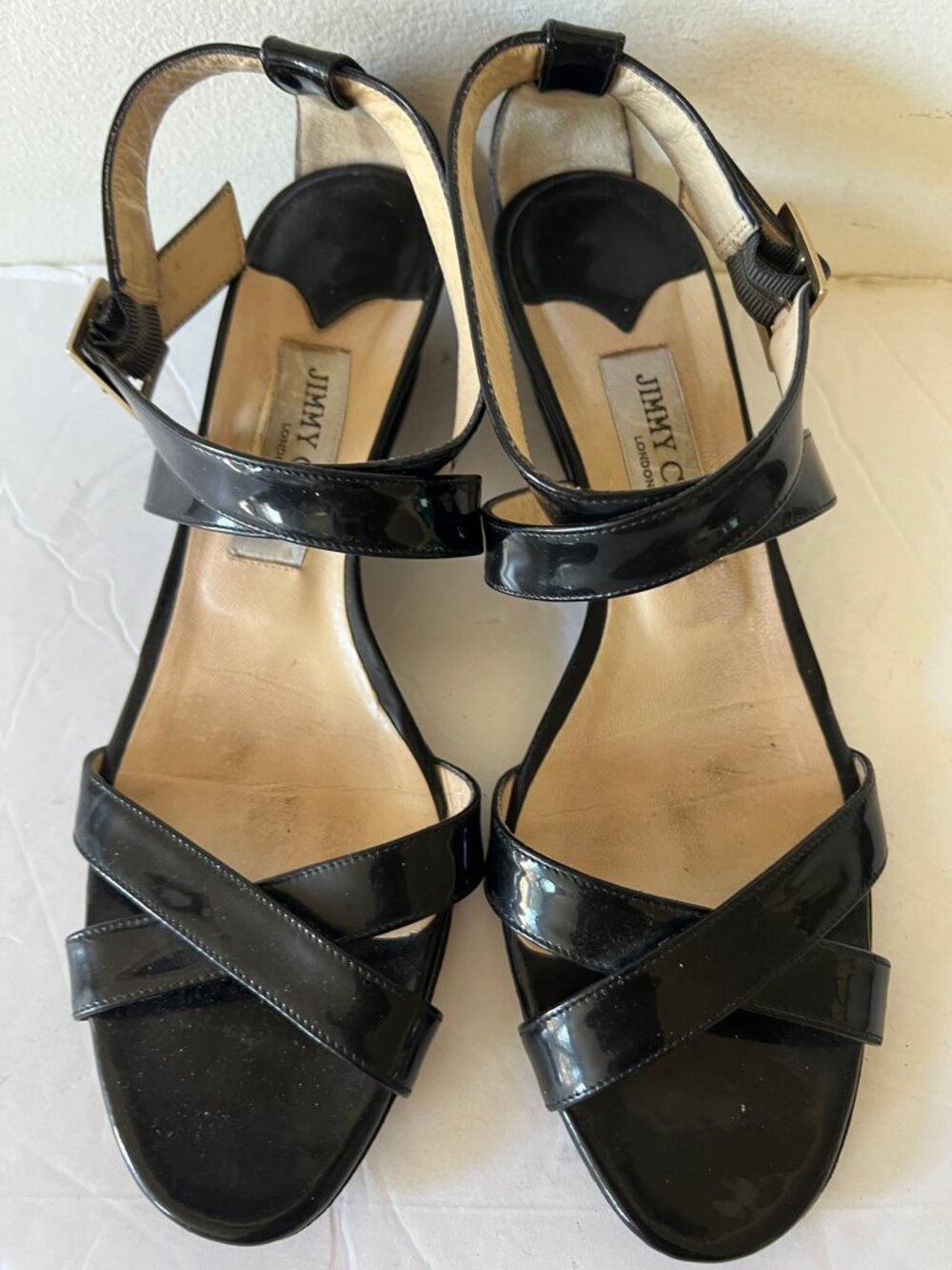 JIMMY CHOO CONNOR WEDGE PATENT LEATHER SANDALS SZ 40 / 10 US